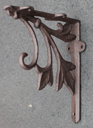 6Y3023 gietijzeren plankdrager blaadjes/lelies 19,5cm donkerbruin