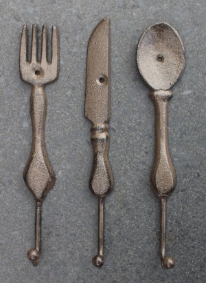 KH1733 set van 3 kapstokhaken vork, mes en lepel