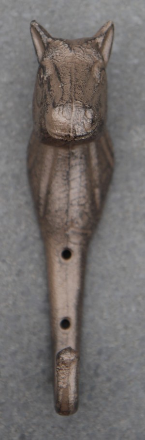 KH2744 gietijzeren enkele kapstokhaak paard donkerbruin