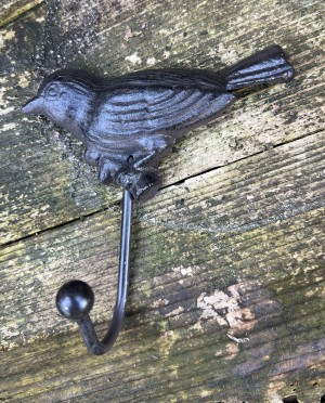 KH722 enkele gietijzeren kapstokhaak vogel donkerbruin