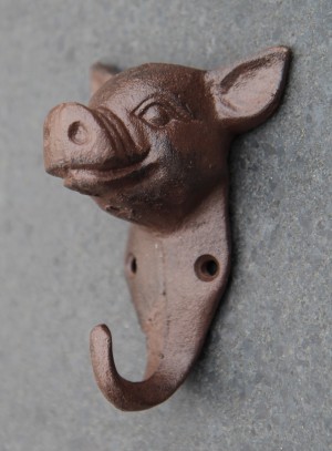 Gietijzeren Kapstokhaak Varken Donkerbruin